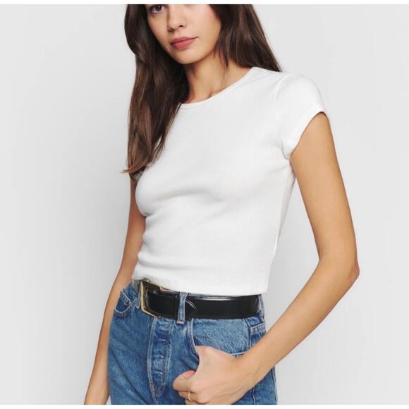 Reformation Muse Ribbed Tee in Ivory – Size Small – New With Tags - Picture 3 of 15